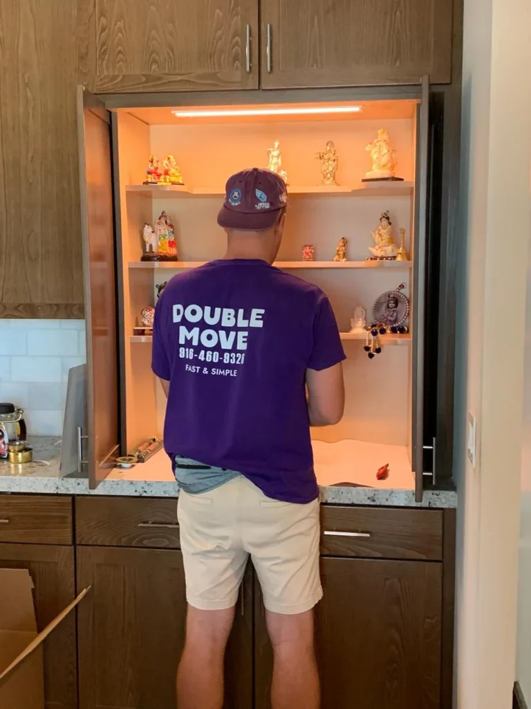 Double-Move crew packing kitchen boxes during home move Roseville CA